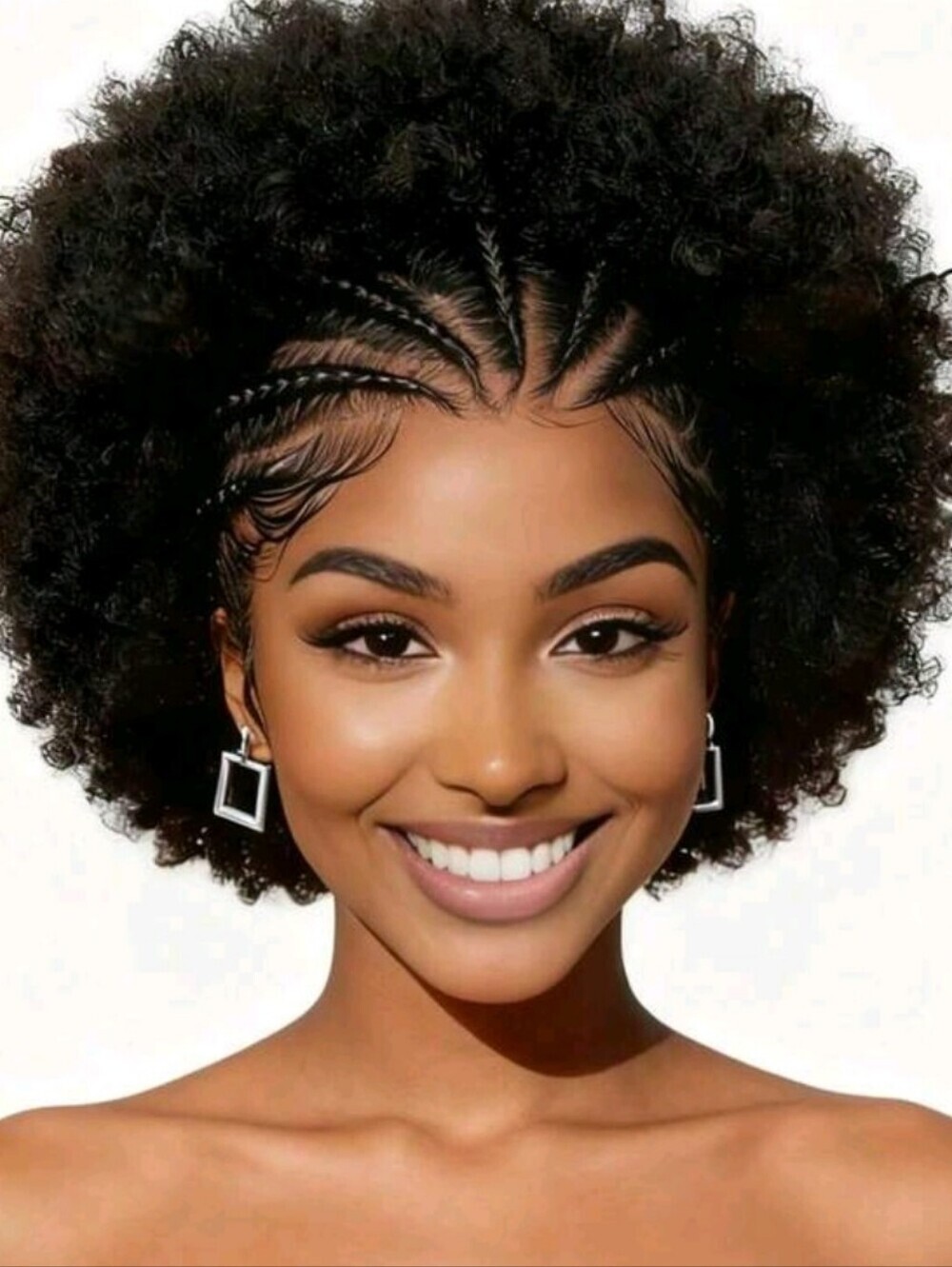 Human Hair Black Afro Curly Wig with Cornrow Detail 8inches 200 Density